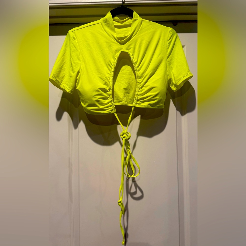 Neon Yellow Bikini Set | High Neck Cutout Top & High-Leg Bottom